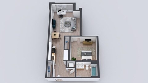 Floor plan for 1 bed, 1 bath, 648 sqft
